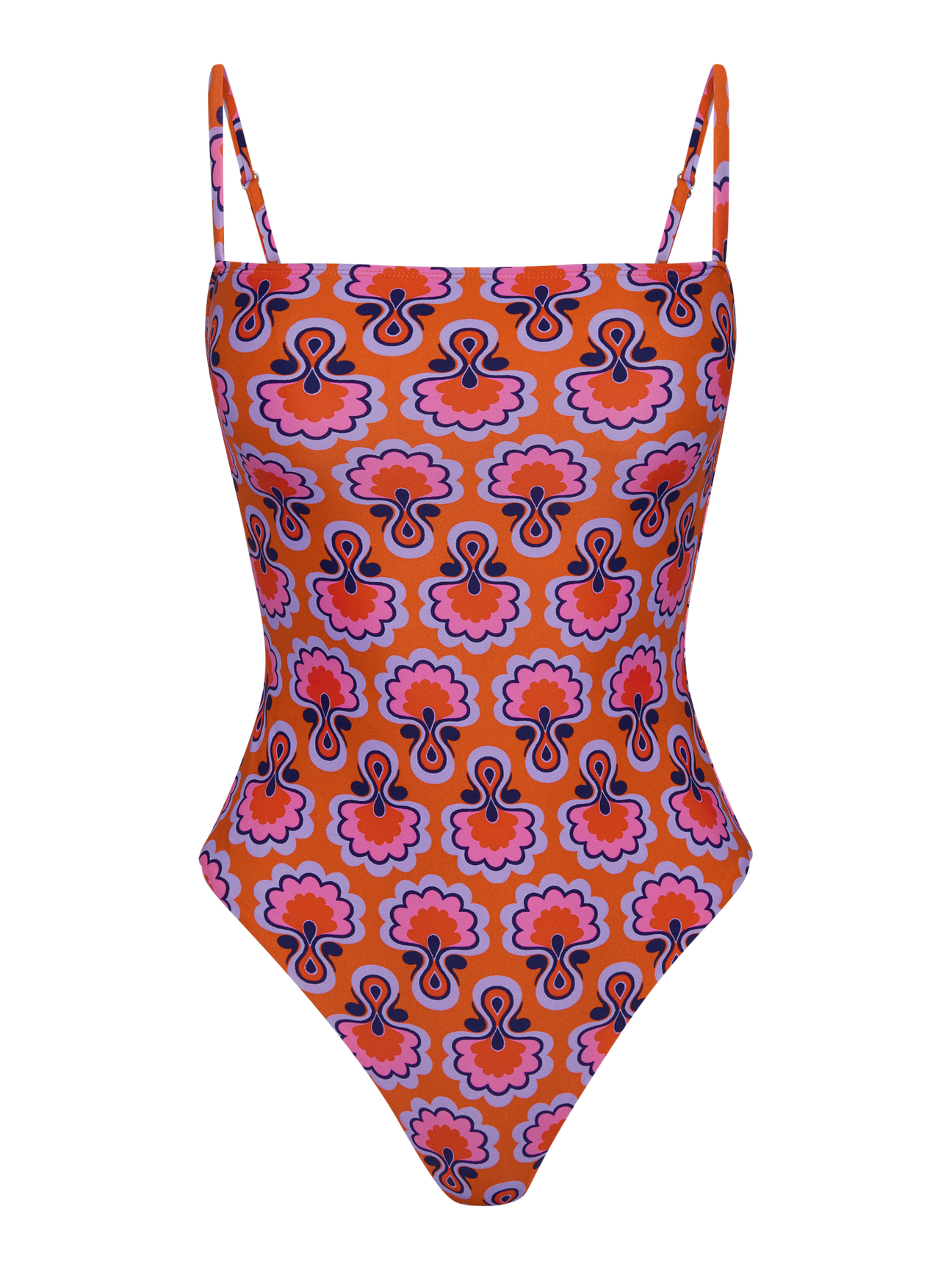 Flat product shot of the one-piece swimsuit in Dahlia Seed