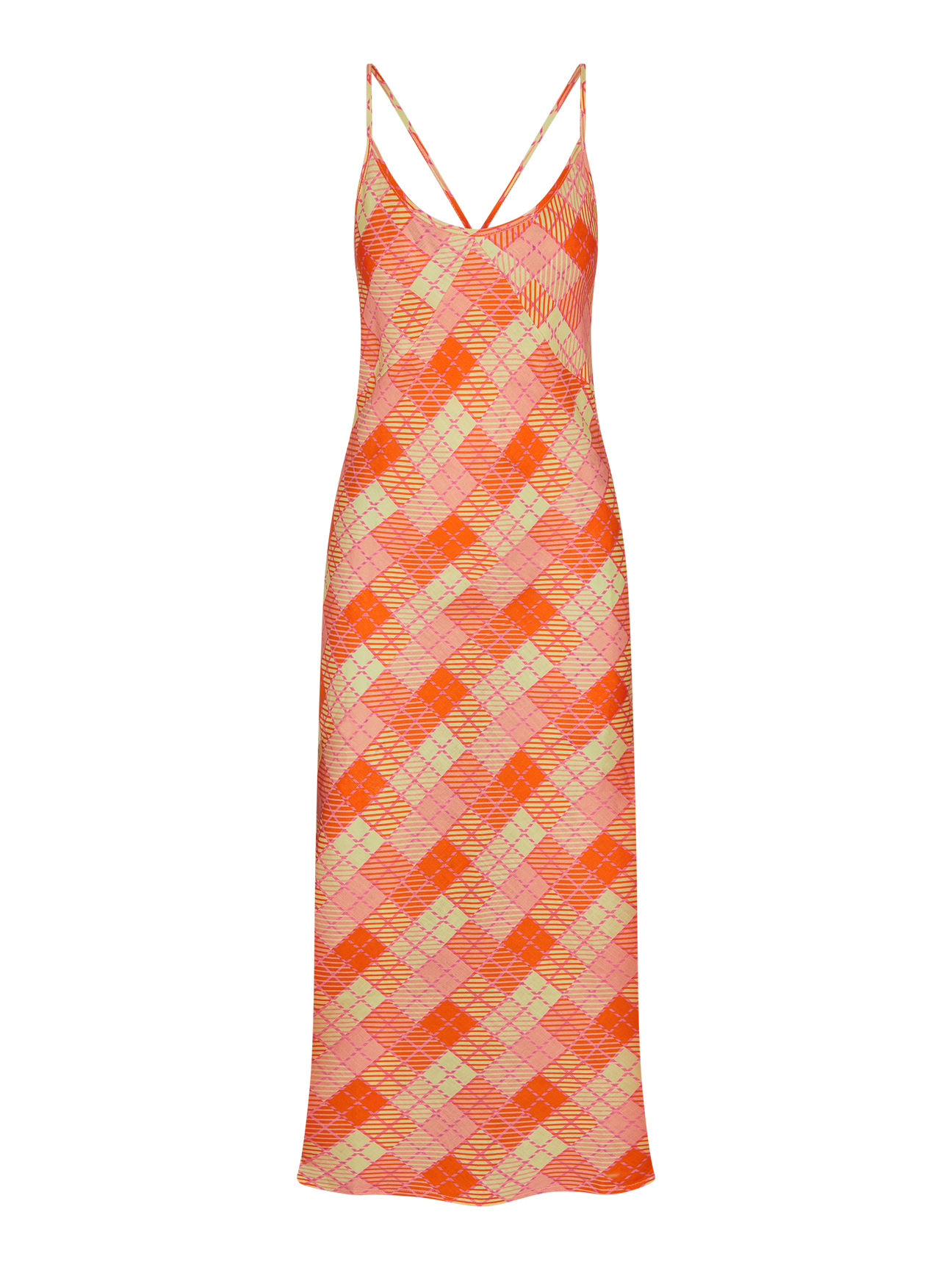 Flat product shot of the sundress in Candied Plaid organic linen