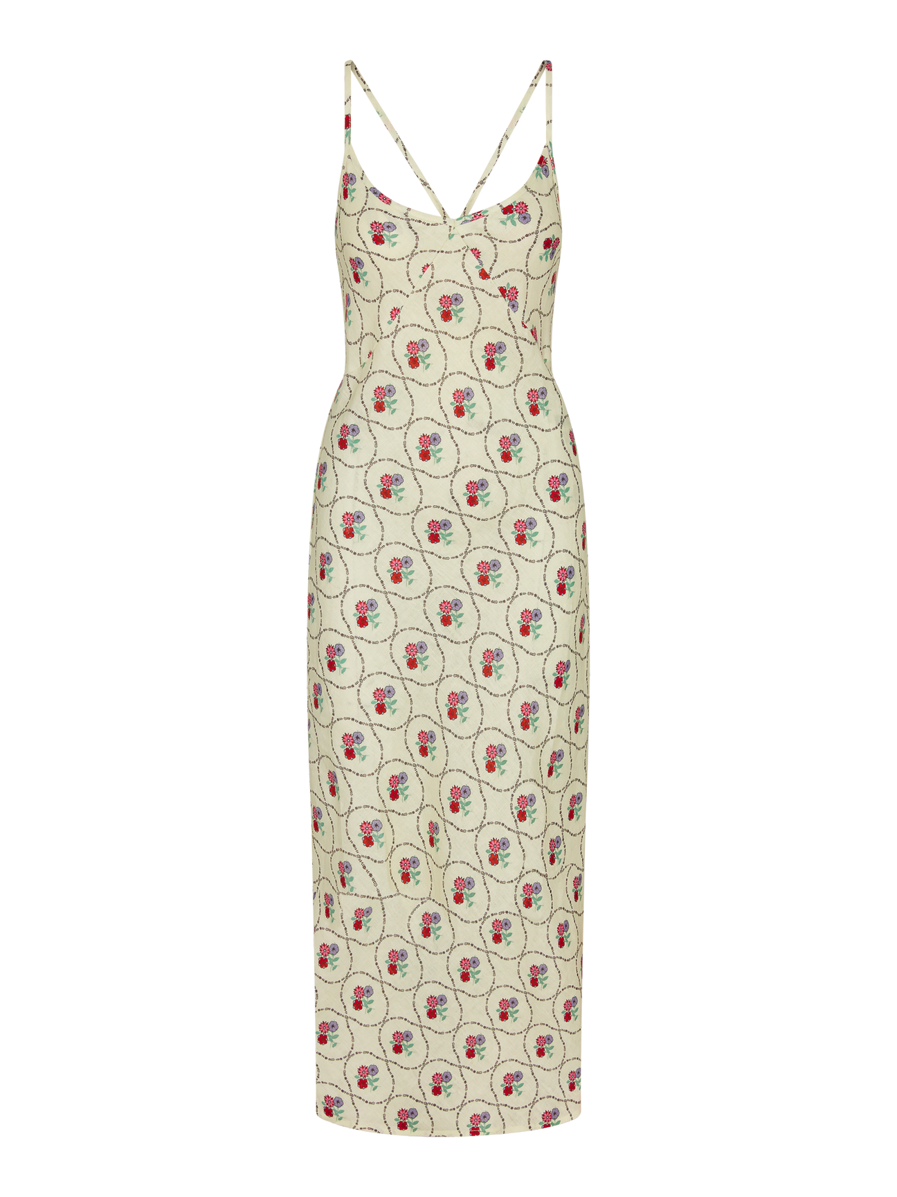 Flat product shot of the sundress in Wildflowers organic linen