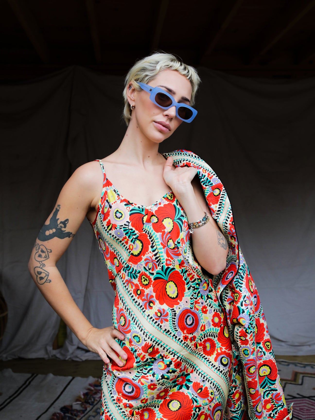 Kati Bias-Cut Slip Dress – Matyó Floral — Matyó Floral, view 4