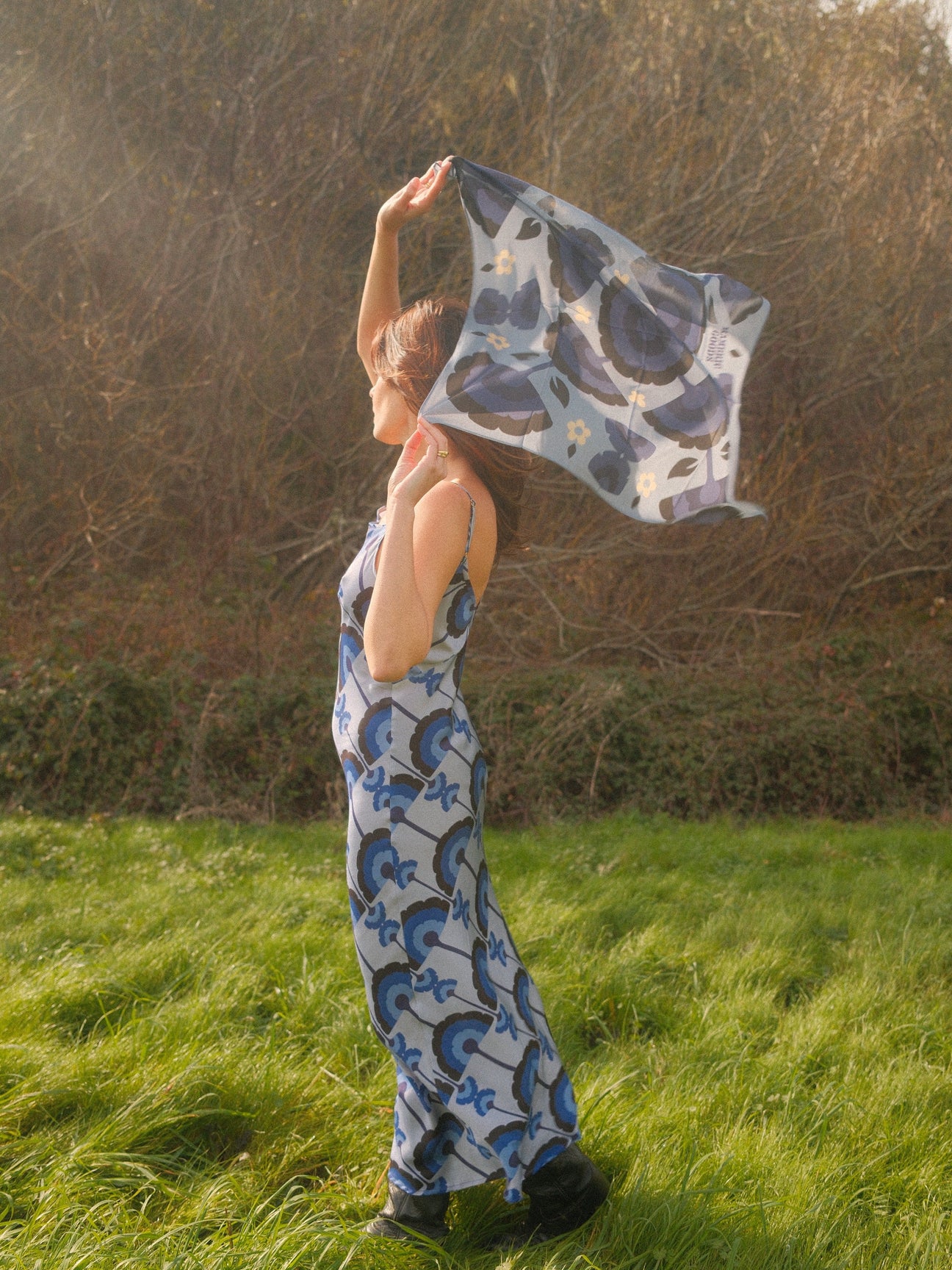 Bodie Silk-Cotton Square Scarf – Twilight Plumes — Twilight Plumes, view 1