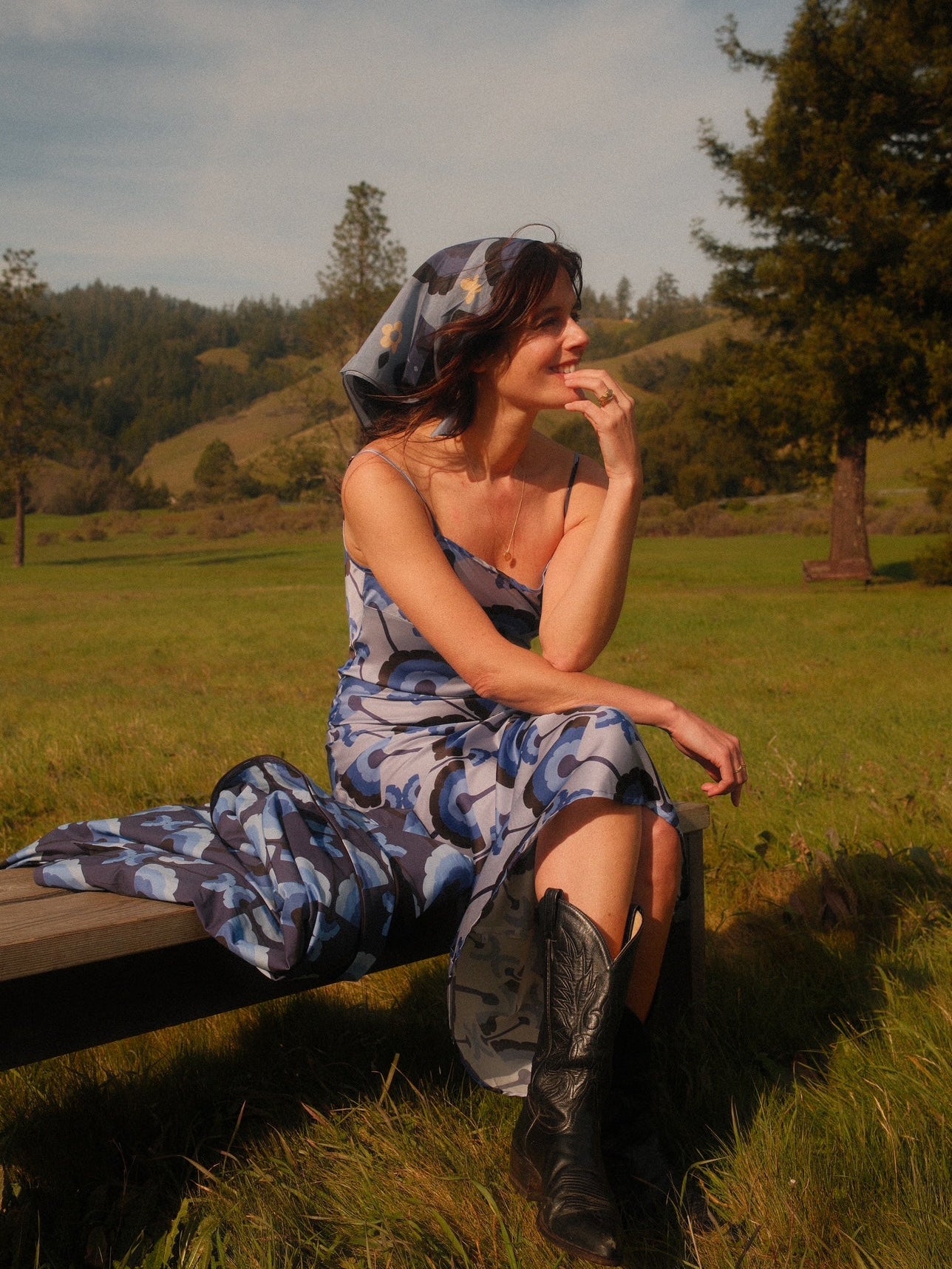 Bodie Silk-Cotton Square Scarf – Twilight Plumes — Twilight Plumes, view 2